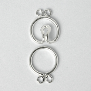 Toggle Clasp, 13mm Round Toggle Clasp with two loops and hook clasp in Sterling Silver .925