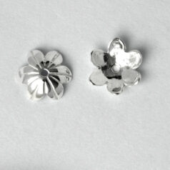 Bead Cap, 10mm Bead Cap with leaf pattern in Bright Silver color in Sterling Silver .925