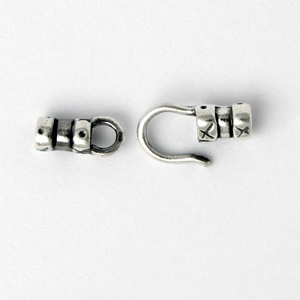 End Cap Hook, 20x4mm End Cap Hook with hook and loop set in Antique Finish Sterling Silver .925 (Hole Size 2.5mm)