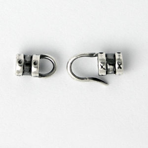 End Cap Hook, 20x4mm End Cap Hook with hook and loop set in Antique Finish Sterling Silver (Hole Size 2.5mm)