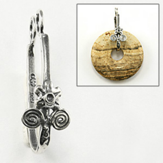 Bail, B&B Benbassat Bail with Daisy Desig for Donut Gemstone 28x10mm (use for up to 40mm Donut) in Sterling Silver .925