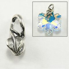 Pinch Bail, B&B Benbassat Bail in Drop Leaft Design, 12x5mm in Sterling Silver .925 (Can fit Swarovski Art. 6735 26mm)