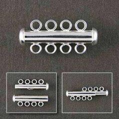 Clasp, 4 strands Slide Lock, 26x4mm Plain Tube Clasp in Sterling Silver .925