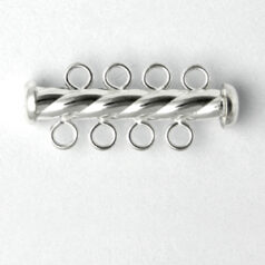 Clasp, 4 strands Slide Lock, 26x4mm Stylish Twist Design Tube Clasp in Sterling Silver .925
