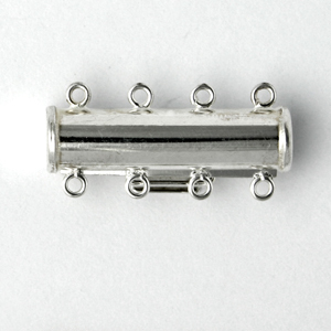 Clasp, 4 strands 23x6mm Tube with Tab Lock in Sterling Silver .925