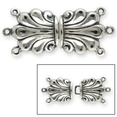 Hook and Eye Clasp, B&B Benbassat Clasp with 3 Loops, Length 30mm Width 14.5mm in Sterling Silver .925