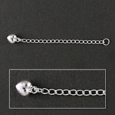 Extender Chain, 55mm Length with 6mm Heart in Sterling Silver .925