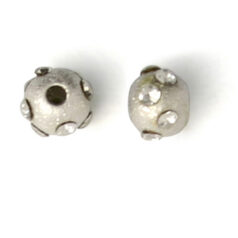 Bead, Sterling Silver 4mm Round in Satin Finish with Clear Crystal (Hole size 1mm)