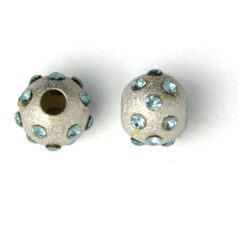 Bead, Sterling Silver 6mm Round in Satin Finish with Crystal in Aqua (Hole Size 1.5mm)