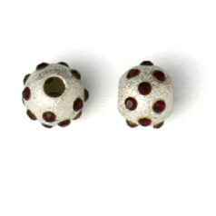 Bead, Sterling Silver 6mm Round in Satin Finish with Crystal in Siam (Hole Size 1.5mm)