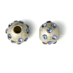 Bead, Sterling Silver 6mm Round in Satin Finish with Crystal in Light Sapphire (Hole Size 1.5mm)