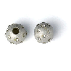 Bead, Sterling Silver 8mm Round in Satin Finish with Clear Crystal (Hole Size 2mm)