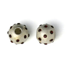 Bead, Sterling Silver 8mm Round in Satin Finish with Crystal in Siam (Hole Size 2mm)