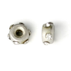 Bead, Sterling Silver 4mm Rondelle in Satin Finish with 6 Clear Crystal (Hole Size 1mm)