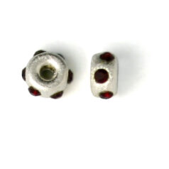 Bead, Sterling Silver 4mm Rondelle in Satin Finish with 6 Crystals in Siam (Hole Size 1mm)