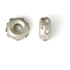 Bead, Sterling Silver 6mm Rondelle in Satin Finish with 12 Clear Crystals (Hole Size 2mm)