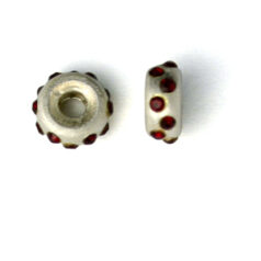 Bead, Sterling Silver 6mm Rondelle in Satin Finsih with 12 Crystal in Siam (Hole Size 2mm)