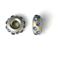 Bead, Sterling Silver 6mm Rondelle in Satin Finish with 12 Crystal in Light Sapphire (Hole Size 2mm)