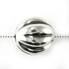 Bead, B&B Benbassat Sterling Silver 14mm Light Weight Round Bead with Melon Design (Hole Size 1mm)