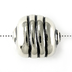 Bead, B&B Benbassat Sterling Silver Light Weight Bead with Stripe Pattern 15mm Length 12mm Width (Hole Size 1mm)