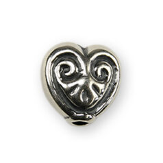 Bead, JBB, Sterling Silver Light Weight Heart Shape Bead with Swirl Design in 12mm (Hole Size 1.5mm)