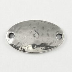 Link, B&B Benbassat Flat Oval Connector with Hammered Finish 18x11mm (Hole Size 1mm) in Sterling Silver .925