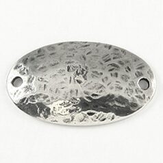 Link, B&B Benbassat Flat Oval Connector with Hammered Finish 25x15mm (Hole Size 1mm) in Sterling Silver .925