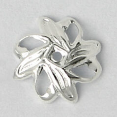 Bead Cap, 9x2mm Bead Cap in pieced leaf pattern (first 9-12mm beads) - .999 Fine Silver  Plated Brass