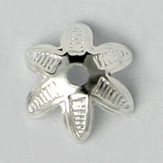 Bead Cap, 7x2.5mm Bead Cap with leaf pattern (fits 7-10mm beads) - Silver Plated Brass