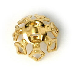 Bead Cap, 5x7mm Bead Cap with an intricate cut out design with loop on top  (fits 5-8mm bead) - Gold Plated Brass