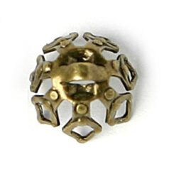 Bead Cap, 5x7mm Bead Cap with an intricate cut out design with loop on top  (fits 5-8mm bead) - Antique Bronze Plated Brass