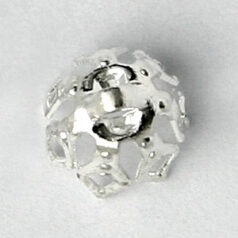 Bead Cap, 5x7mm Bead Cap with an intricate cut out design with loop on top  (fits 5-8mm bead) - Silver Plated Brass
