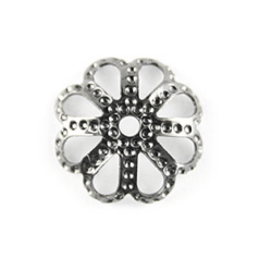 Bead Cap, 10x2.5mm Bead Cap with a Flower Cut Out and Dot design (fits 10-14mm bead) - Gunmetal Plated Brass