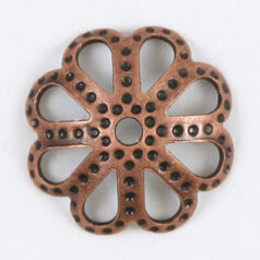 Bead Cap, 10x2.5mm Bead Cap with a Flower Cut Out and Dot design (fits 10-14mm bead) - Antique Copper Plated Brass