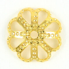 Bead Cap, 10x2.5mm Bead Cap with a Flower Cut Out and Dot design (fits 10-14mm bead) - Gold Plated Brass