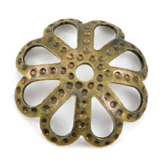 Bead Cap, 10x2.5mm Bead Cap with a Flower Cut Out and Dot design (fits 10-14mm bead) - Antique Bronze Plated Brass
