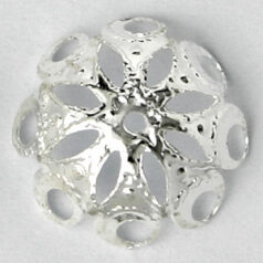 Bead Cap, 15x5mm Bead Cap with Petal design (fits 15-17mm bead) - Silver Plated Brass