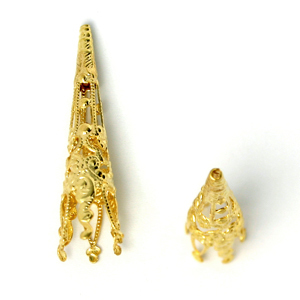Bolo Tip, 40x9mm Bolo Tip or Multi Strand End with Filigree Sytle cut out (1mm hole on top) - Gold Brass Plated