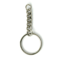 Key Ring, 25mm Split Ring w/Chain - Nickel, LEAD FREE