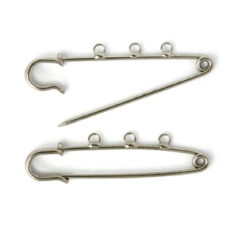 Safety Pin, 57mm Safety Pin/Bails with 3 Loops 4mm each, and 7mm apart - Nickel