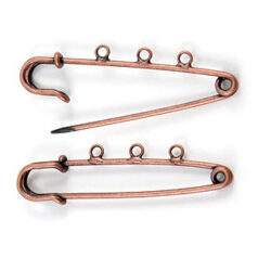 Safety Pin, 57mm Safety Pin/Bails with 3 Loops 4mm each, and 7mm apart - Antique Copper Plated Steel