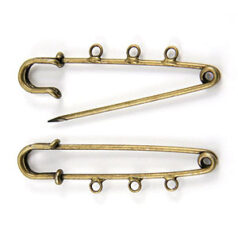 Safety Pin, 57mm Safety Pin/Bails with 3 Loops 4mm each, and 7mm apart - Antique Bronze Plated Steel