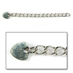 Extender Chain, 50mm Necklace Extender Chainwith 6mm Flat Heart (each link 3x5mm) - Nickel Colour, Nickel Free