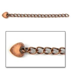 Extender Chain, 50mm Necklace Extender Chainwith 6mm Flat Heart (each link 3x5mm) - Antique Copper Plated Brass Nickel Free