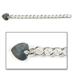 Extender Chain, 50mm Necklace Extender Chainwith 6mm Flat Heart (each link 3x5mm) -.999 Silver Plated Brass Nickel Free
