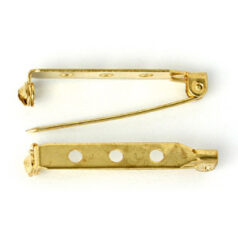 Brooch Pin, 32x4mm Broochpin with 3x2mm holes - Gold Plated with Safety Catch
