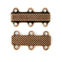 Link Bar, 18x9mm Double Link Bar with 3 Loops on each side 4mm apart with elegant detail -  Antique Copper Plated