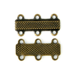 Link Bar, 18x9mm Double Link Bar with 3 Loops on each side 4mm apart with elegant detail -  Antique Bronze Plated
