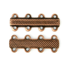 Link Bar, 25x9mm Double Link Bar with 4 Loops on each side 4mm apart with elegant detail - Antique Copper Plated
