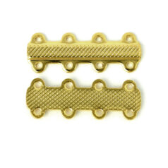 Link Bar, 25x9mm Double Link Bar with 4 Loops on each side 4mm apart with elegant detail - 24K Gold Plated